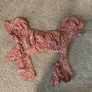 Amazon Blush Pink Cropped Tie-Back Floral Top Size M